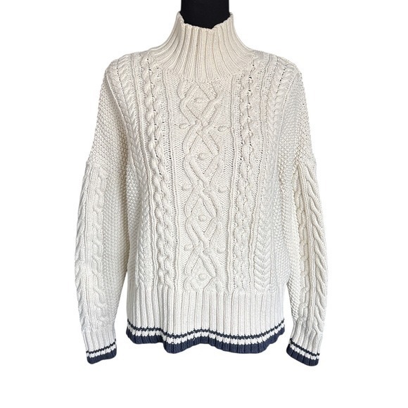 Vineyard Vines Sweaters - Vineyard Vines Tipped Island Fisherman Mock Sweater, Marshmallow/Navy, Medium